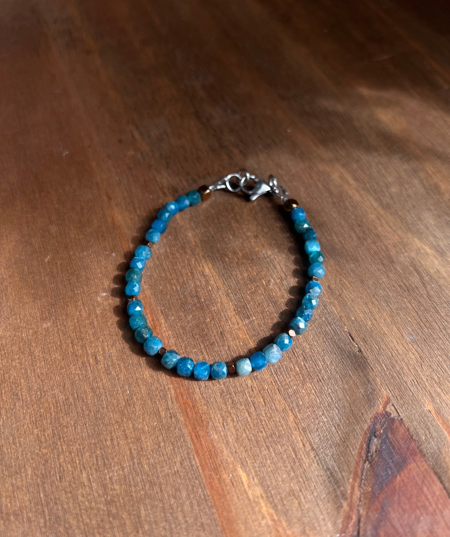Blue Apatite & Bronze Hematite Gemstone Bracelet