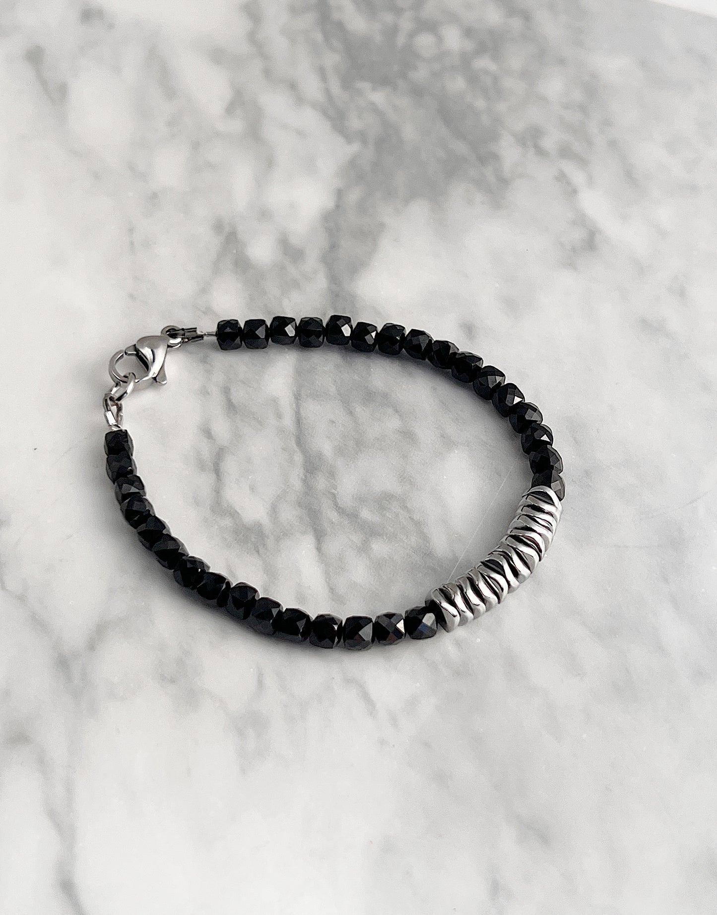Black Spinel & Silver Hematite Gemstone Bracelet