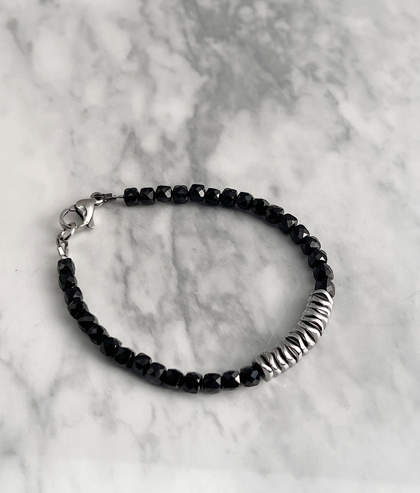 Black Spinel & Silver Hematite Gemstone Bracelet