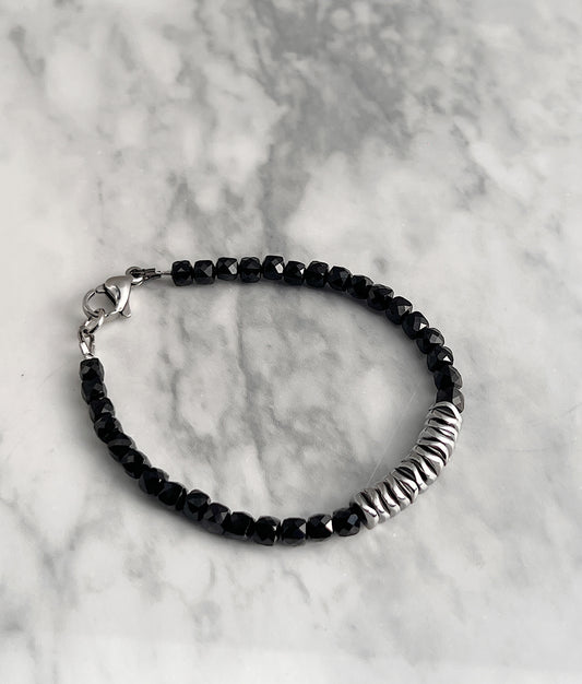 Black Spinel & Silver Hematite Gemstone Bracelet