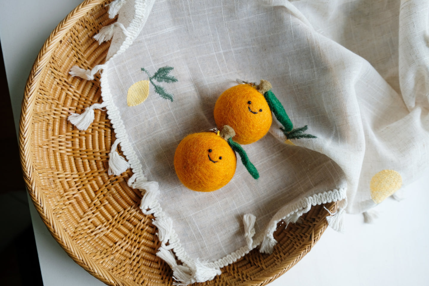 Needle felted smiling Orange keychain