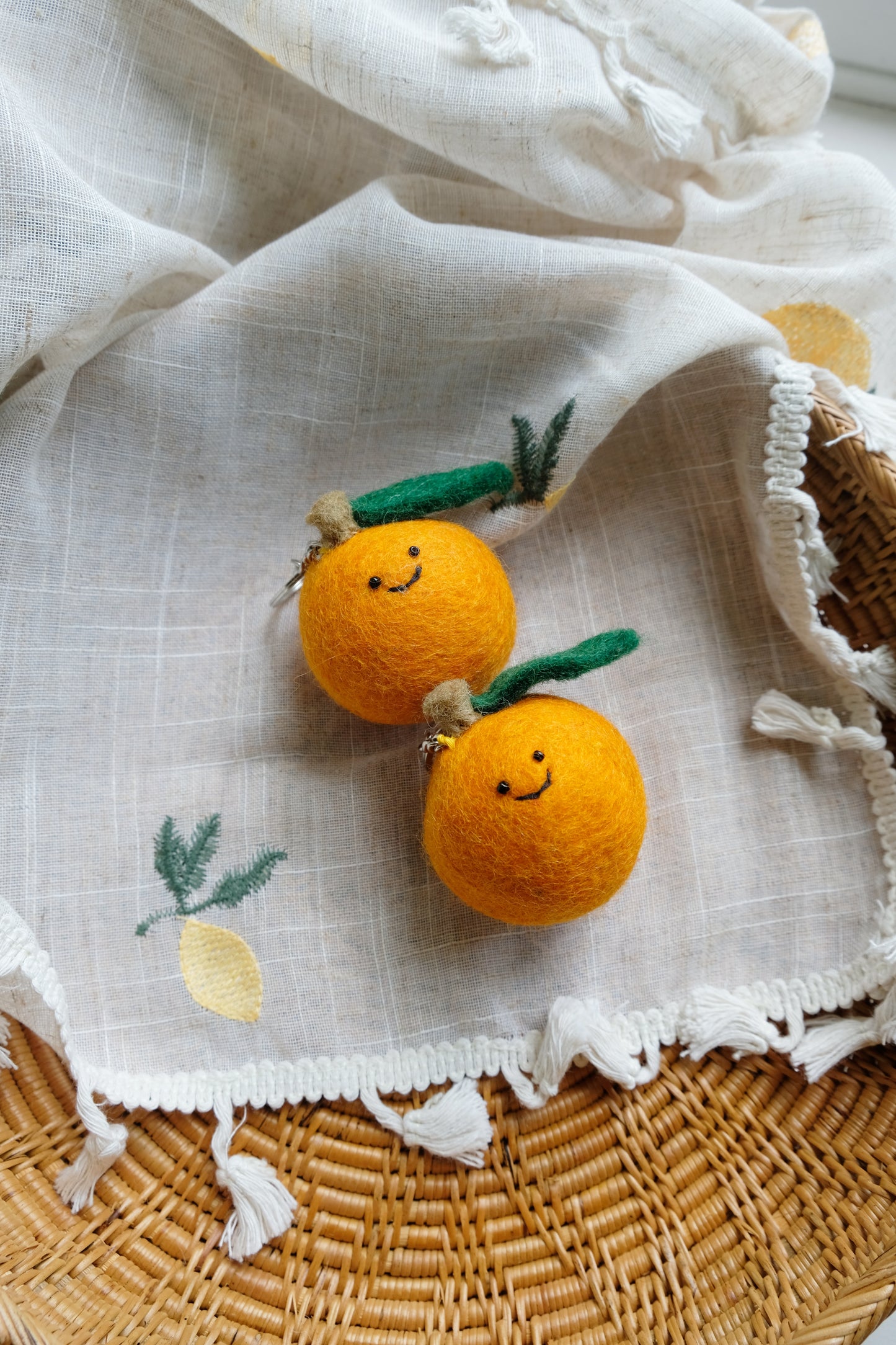 Needle felted smiling Orange keychain