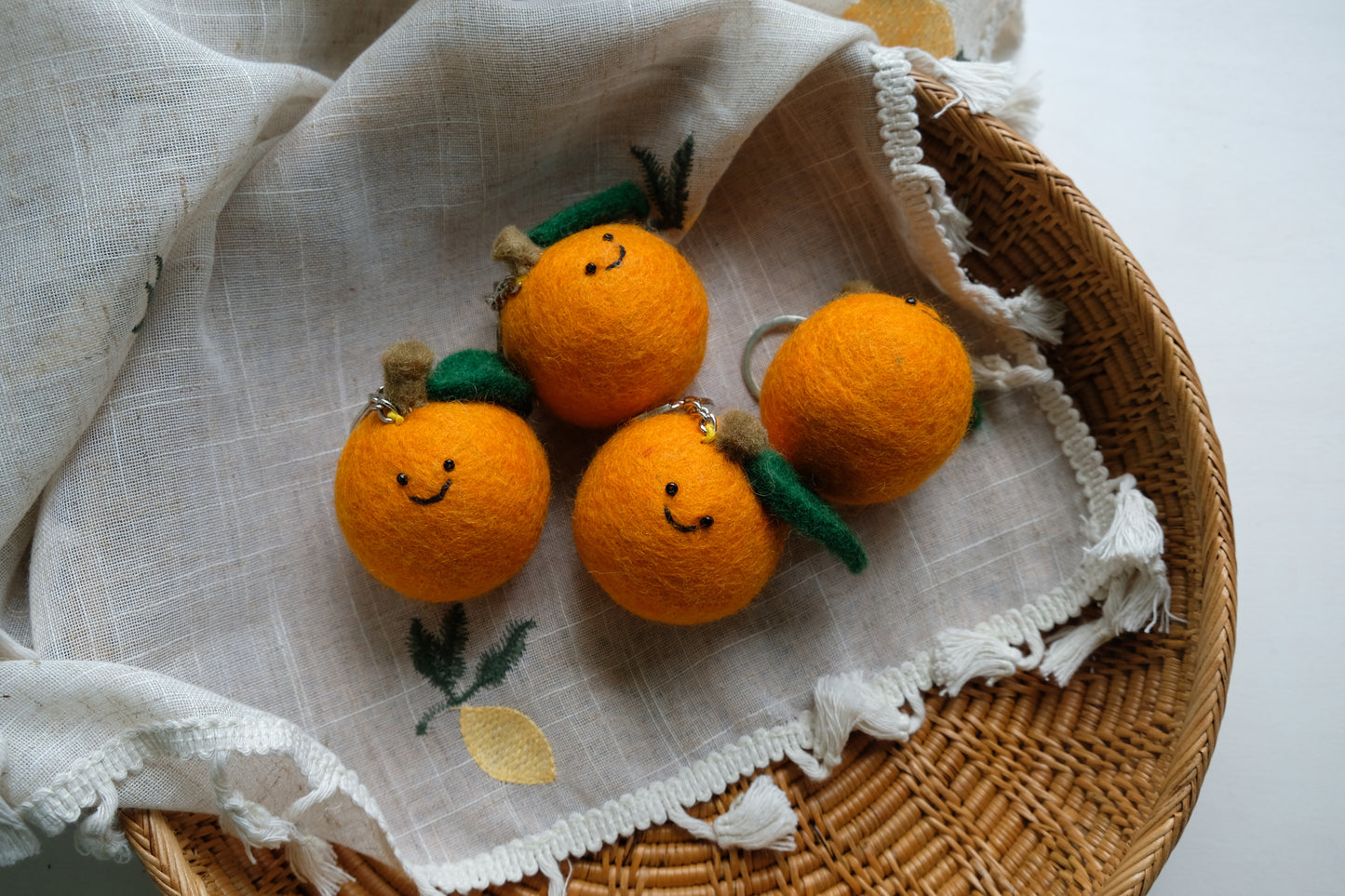 Needle felted smiling Orange keychain