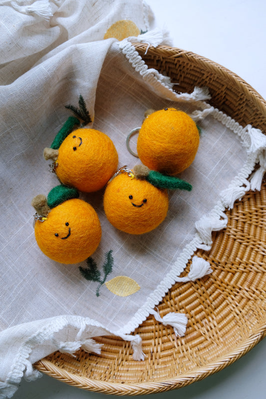 Needle felted smiling Orange keychain