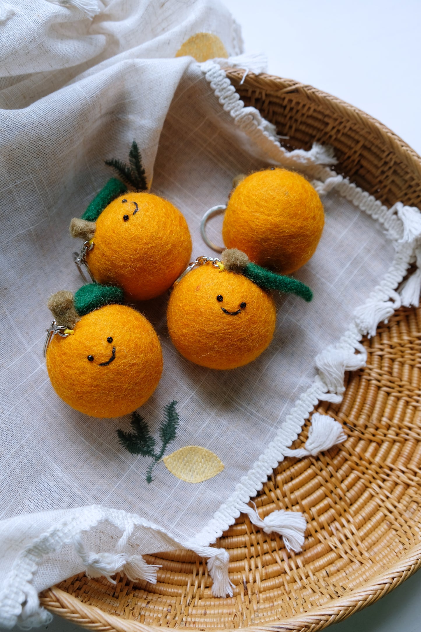 Needle felted smiling Orange keychain