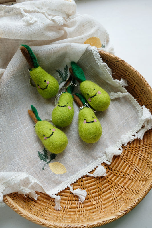 Needle felted smiling PEAR keychain