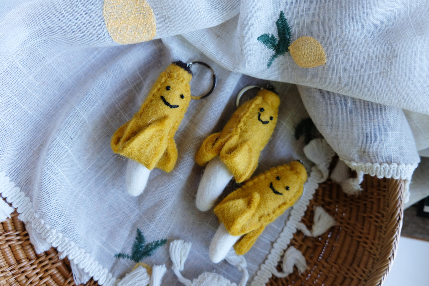 Needle felted yellow Banana Keychain