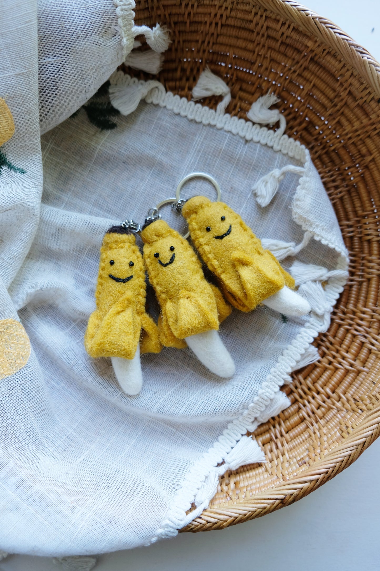 Needle felted yellow Banana Keychain