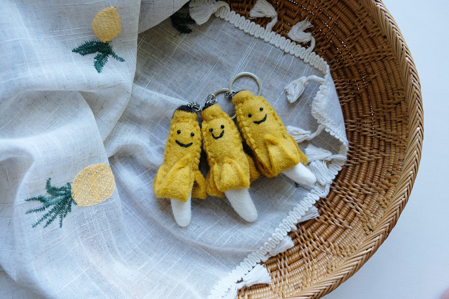 Needle felted yellow Banana Keychain