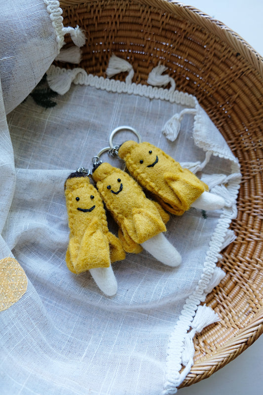 Needle felted yellow Banana Keychain