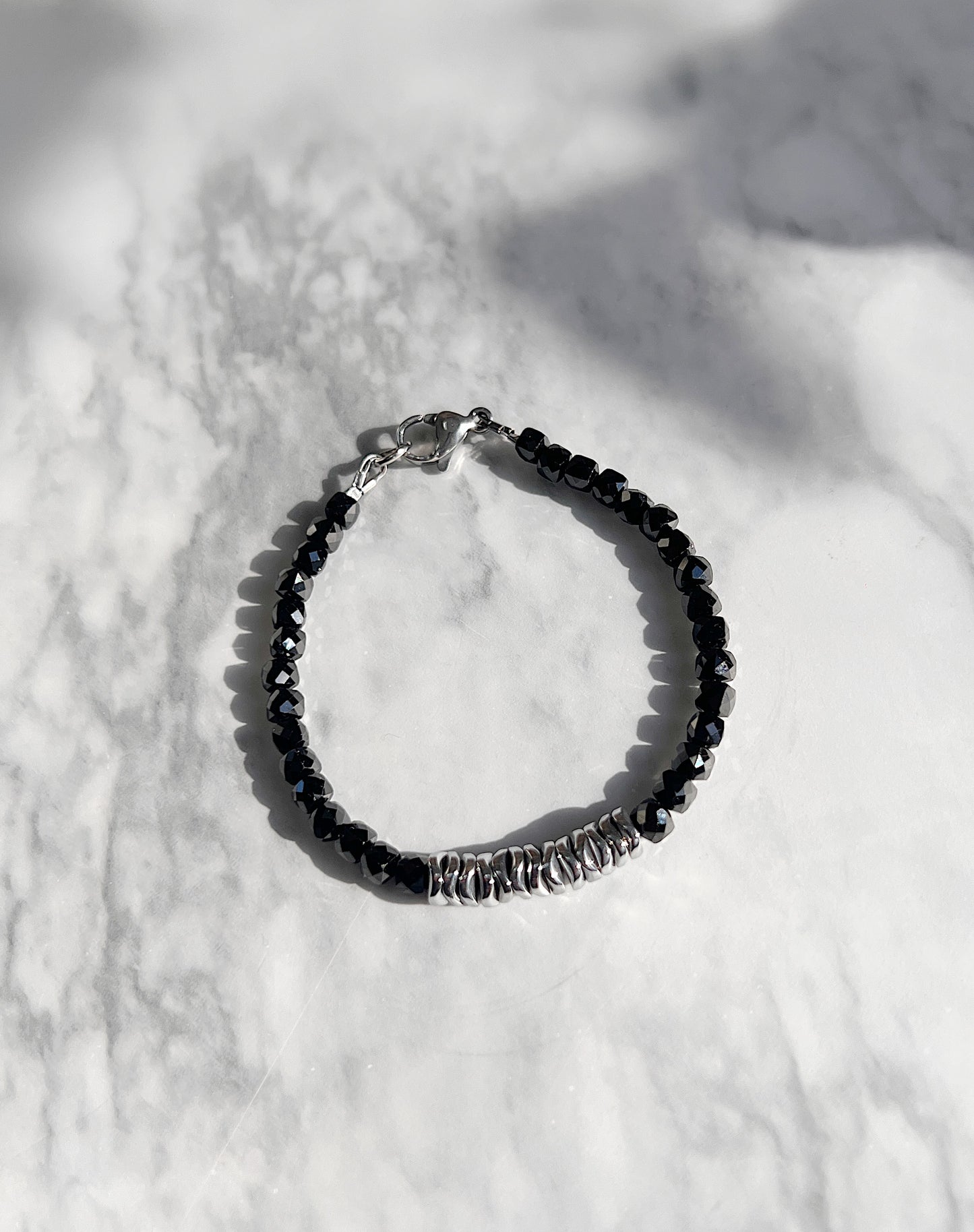 Black Spinel & Silver Hematite Gemstone Bracelet