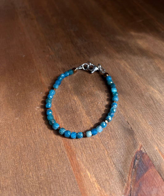 Blue Apatite & Bronze Hematite Gemstone Bracelet
